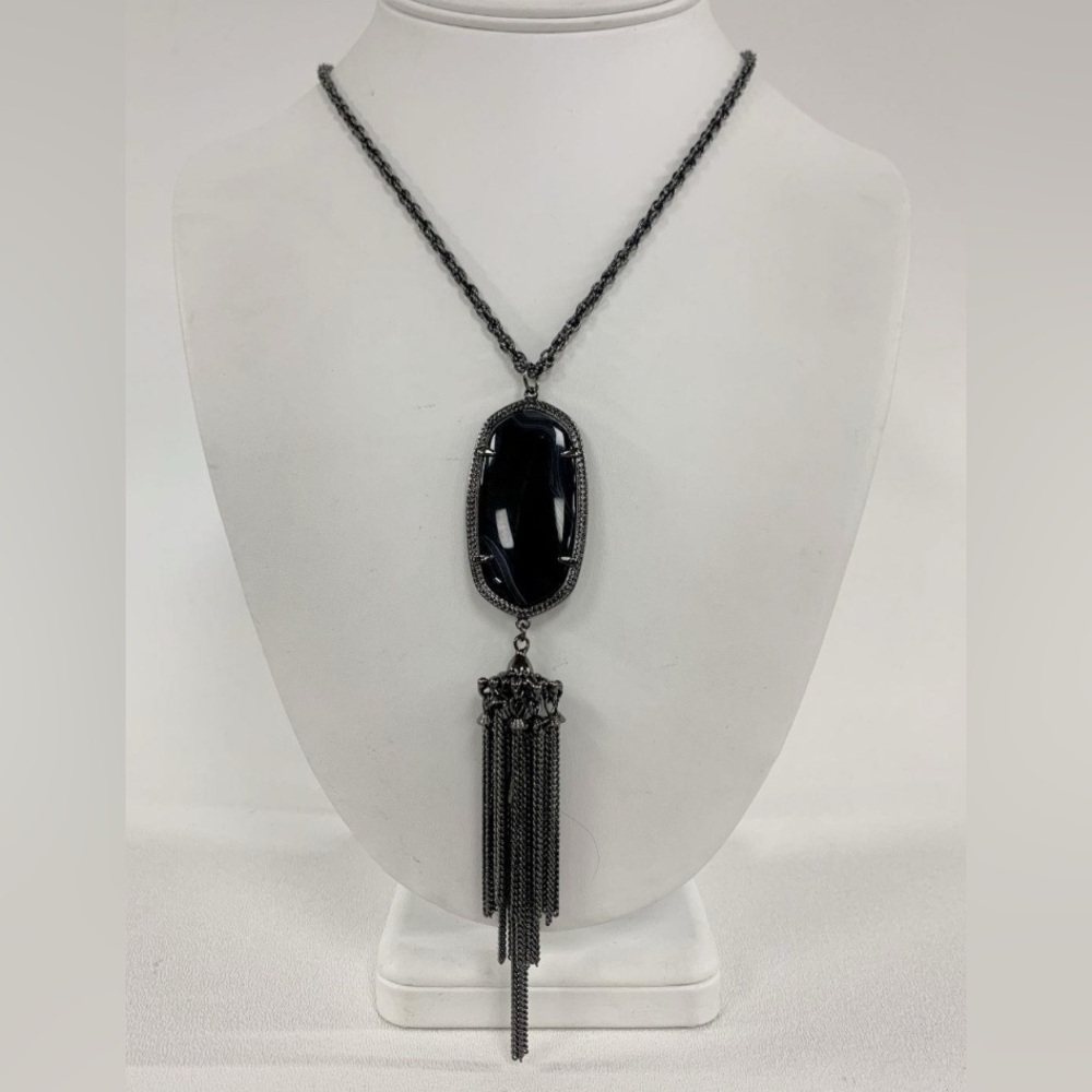 Kendra Scott Gunmetal Tone 32" Faux Agate Rayne Pendant Necklace